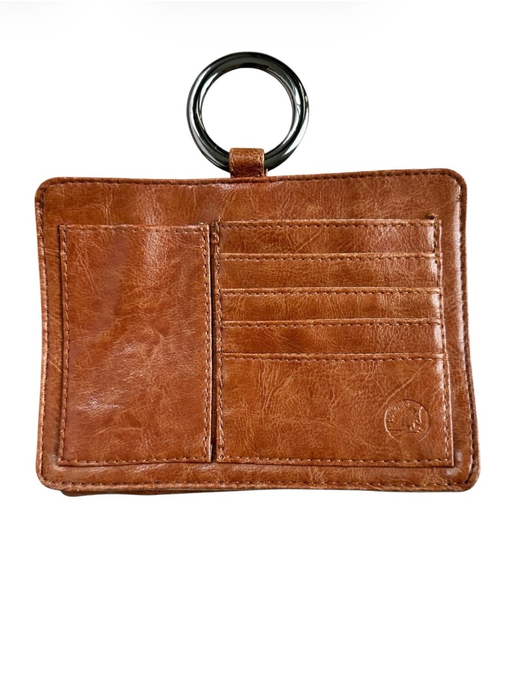 POUCHEE Brown Distressed Vegan Leather Purse Organizer Wallet Metal Ring Handles